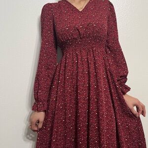 SOLD Maxi long sleeve modest red print dress. Size small (US 4) never worn